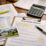 Probate paperwork and financial documents used to determine what counts toward California’s small-estate limit.